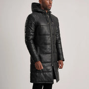 
Tan Brown Sheepskin Leather Hooded Jacket - Zadní pohled s definovanými rameny a čistým lemem