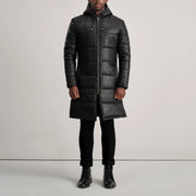 
Floyd Tan Hooded Leather Puffer Coat - Boční pohled ukazující ergonomický střih rukávů