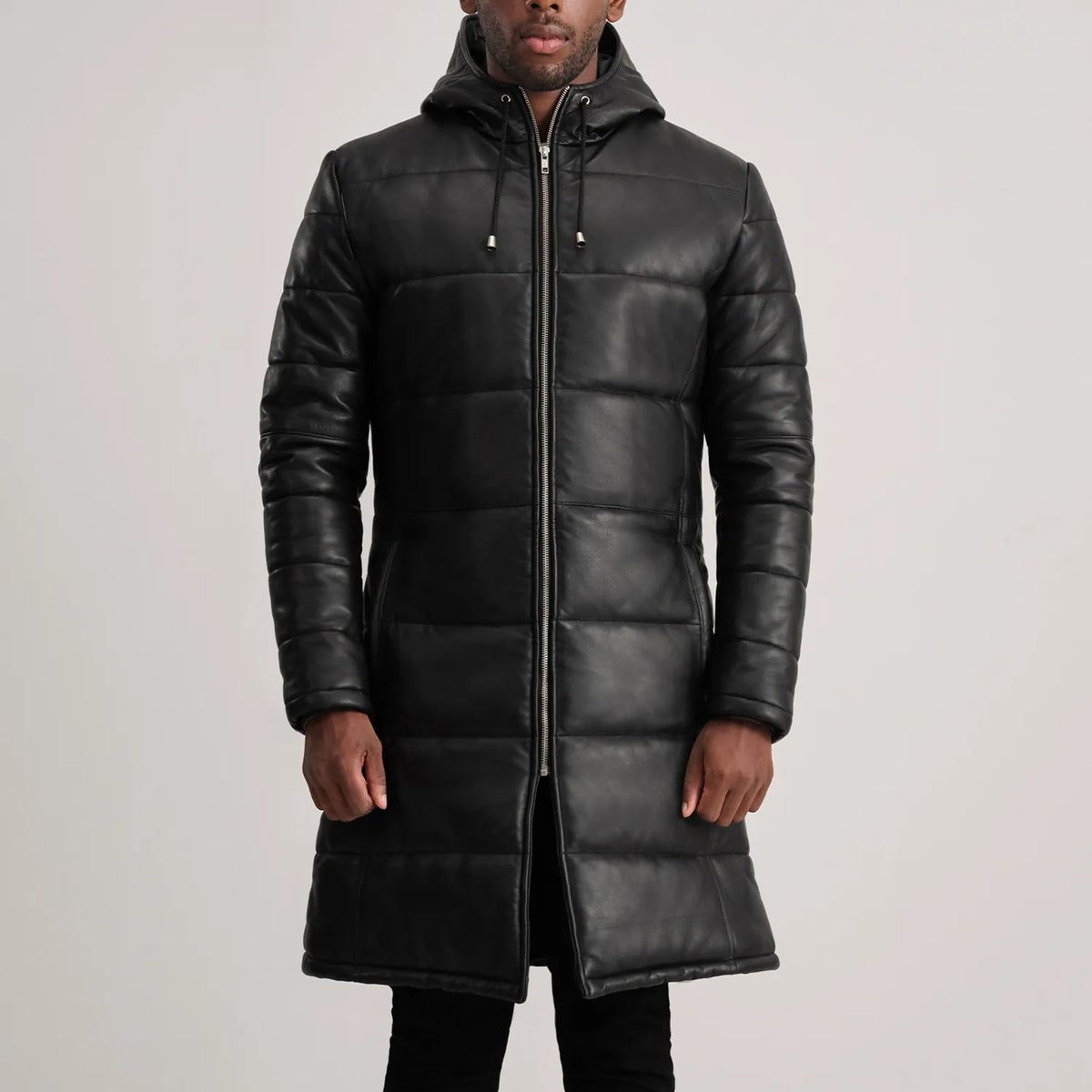 
Detailní pohled of Hooded & Zipper Hardware on Floyd Tan Hooded Leather Puffer Coat