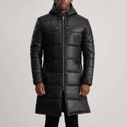 
Detailní pohled of Hooded & Zipper Hardware on Floyd Tan Hooded Leather Puffer Coat