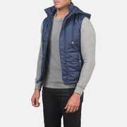
Blue Nylon (Water-Resistant) Leather Vest - Zadní pohled s definovanými rameny a čistým lemem