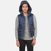 
Detailní pohled of Band with Removable Hood & Zipper with dual puller and wind flap Hardware on Fuston Modrá Prošívaná vesta s kapucí pro Pány