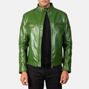 
Gatsby Quilted Green Leather Biker Jacket in Green Sheepskin Burnishing - Přední pohled a přiléhavá silueta | Koupit online