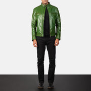 
Detailní pohled of Band with snap buttons & Zipper Hardware on Gatsby Quilted Green Leather Biker Jacket