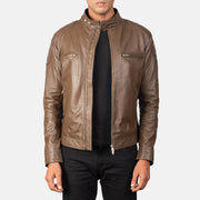Gatsby Mocha Kožená motorkářská bunda pánská in Dark Brown Sheepskin Leather - Front Profile View &amp; Tailored Silhouette | Buy Online