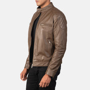 Dark Brown Sheepskin Leather Biker Jacket - Back View Showing Tailored Shoulder Fit &amp; Clean Hemline