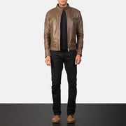 Gatsby Mocha Kožená motorkářská bunda pánská - Lateral Side Profile View Showing Sleeve Cut &amp; Athletic Taper Fit