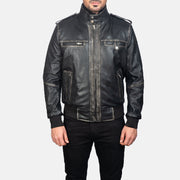 
Glen Street Černá Kožená bomber bunda pro Pány in Black Cowhide Leather - Přední pohled a přiléhavá silueta | Koupit online