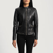 
Haley Ray Černá Kožený motorkářský křivák pro Dámy in Black Sheepskin Leather - Přední pohled a přiléhavá silueta | Koupit online