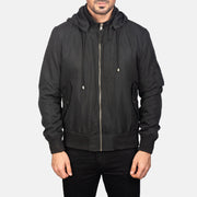 
Detailní pohled of Knit Rib with Removable Polyester Hood & Zipper Hardware on Hanklin Ma-1 Black Hooded Bomber Jacket