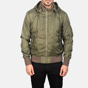 
Detailní pohled of Knit Rib with Removable Nylon Hood & Zipper Hardware on Hanklin Ma-1 Green Hooded Bomber Jacket