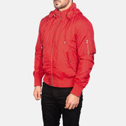 
Red Nylon Bomber Jacket - Zadní pohled s definovanými rameny a čistým lemem