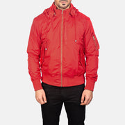 
Detailní pohled of Knit Rib with Removable Nylon Hood & Zipper Hardware on Hanklin Ma-1 Red Hooded Bomber Jacket
