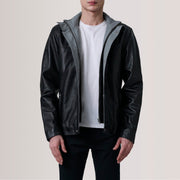 Henrik Grey Suede Cafe Racer For Men in Grey Goatskin Suede - Front Profile View &amp; Tailored Silhouette | Buy Online