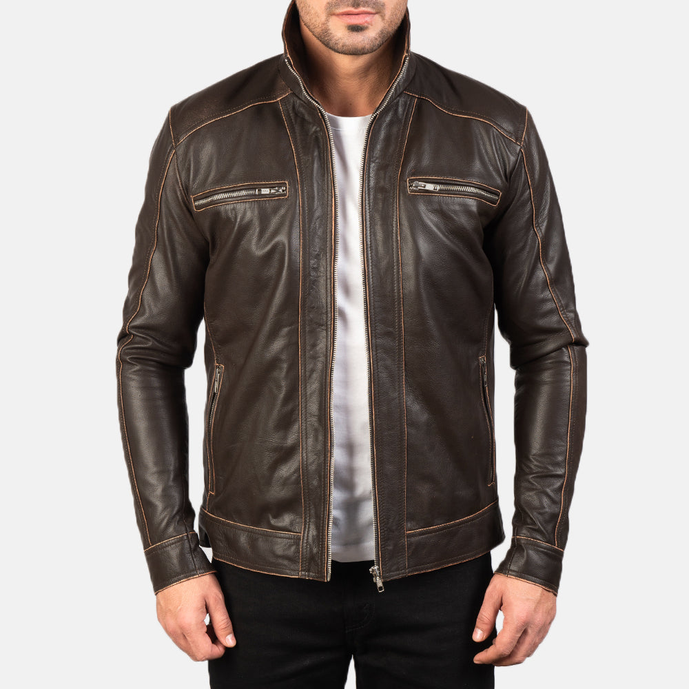 
Řemeslné zpracování lemu na Hudson Black Leather Biker Jacket