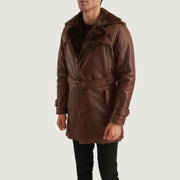 
Distressed Brown Sheepskin Burnishing Winter Jacket - Zadní pohled s definovanými rameny a čistým lemem