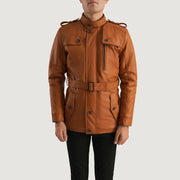 
Detailní pohled of Band (Buttoned) & Zipper with Button Flap Hardware on Hunter Světle hnědá Hnědá Fur Kožená bunda pro Pány