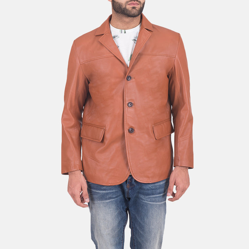 James Světle hnědá Hnědá Leather Blazer pánská