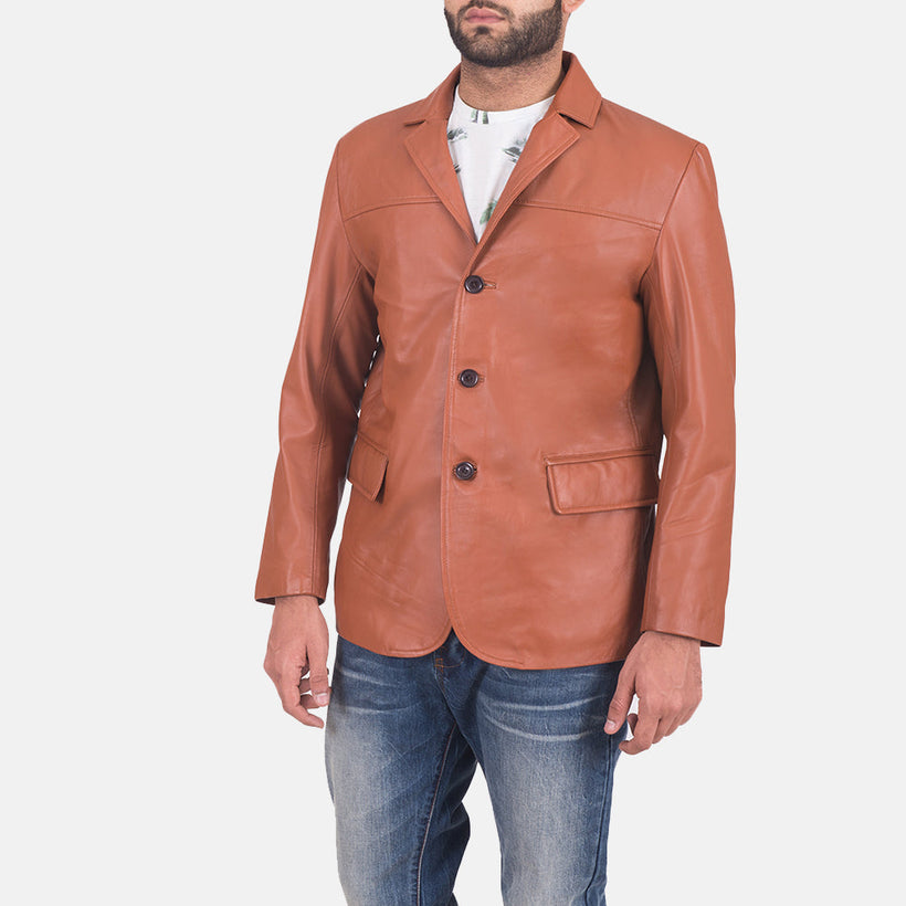 James Světle hnědá Hnědá Leather Blazer pánská