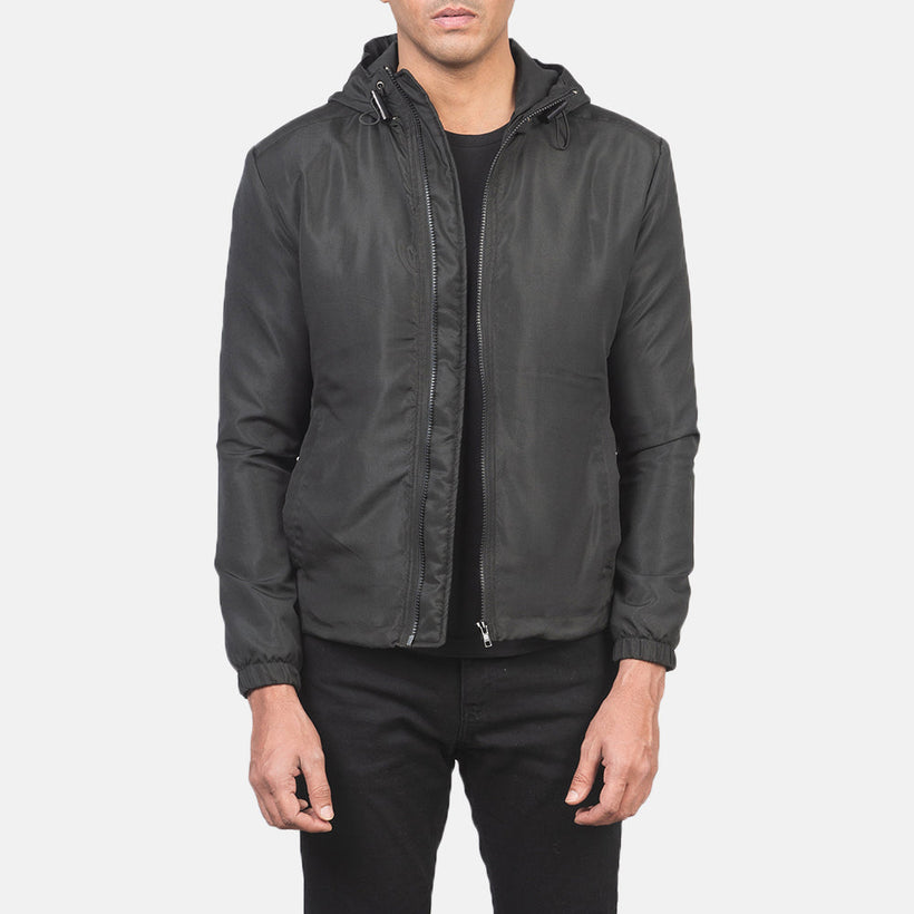Jimmy Černá Hooded Windbreaker Kožená bunda pro Pány