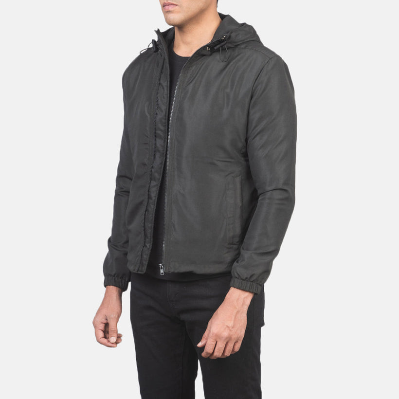 Jimmy Černá Hooded Windbreaker Kožená bunda pro Pány