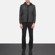 
Jimmy Černá Hooded Windbreaker Kožená bunda pro Pány - Boční pohled ukazující ergonomický střih rukávů