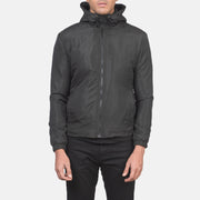 
Detailní pohled of High Neck with Hood & Zipper with wind flap Hardware on Jimmy Černá Hooded Windbreaker Kožená bunda pro Pány