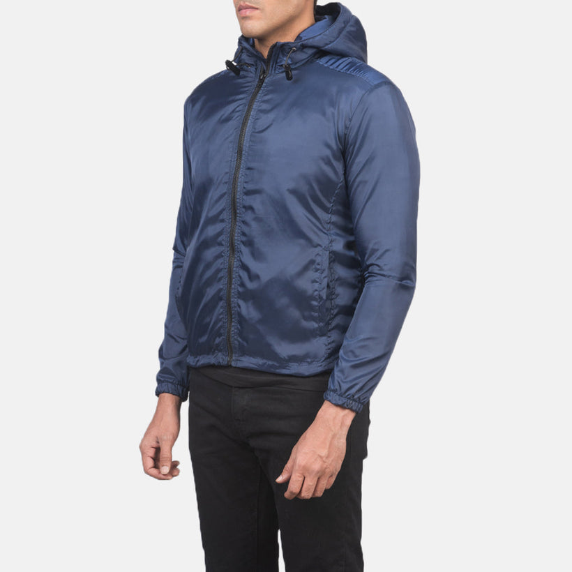 Jimmy Modrá Hooded Windbreaker Kožená bunda pro Pány