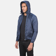 
Detailní pohled of High Neck with Hood & Zipper with wind flap Hardware on Jimmy Modrá Hooded Windbreaker Kožená bunda pro Pány