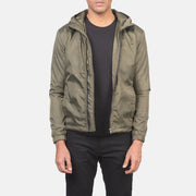 
Jimmy Olivově zelená Hooded Windbreaker Kožená bunda pro Pány in Green Nylon - Přední pohled a přiléhavá silueta | Koupit online