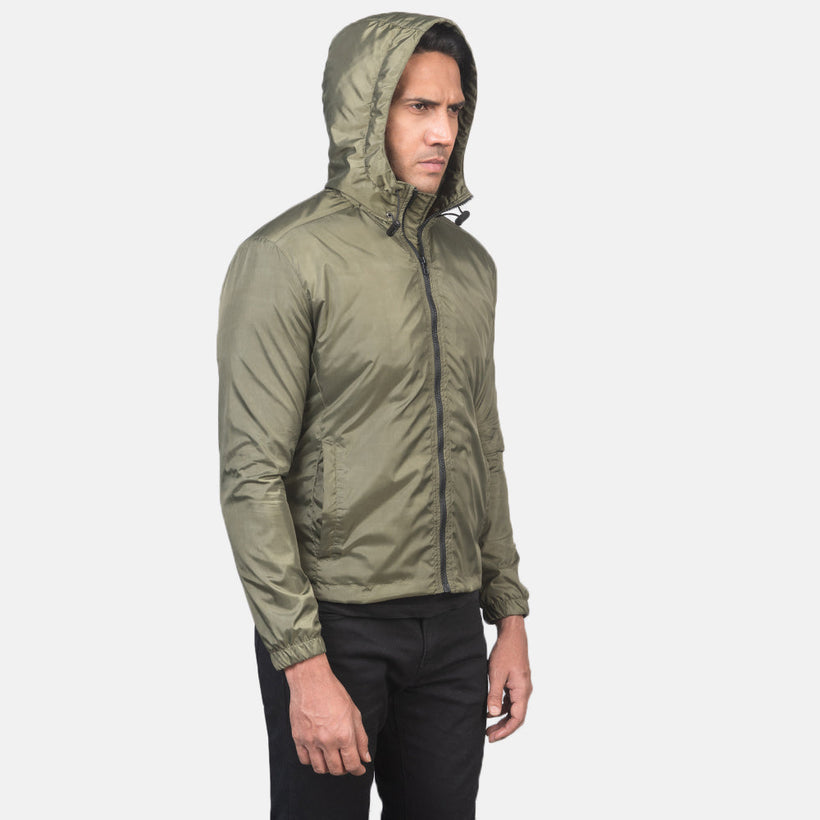 Jimmy Olivově zelená Hooded Windbreaker Kožená bunda pro Pány