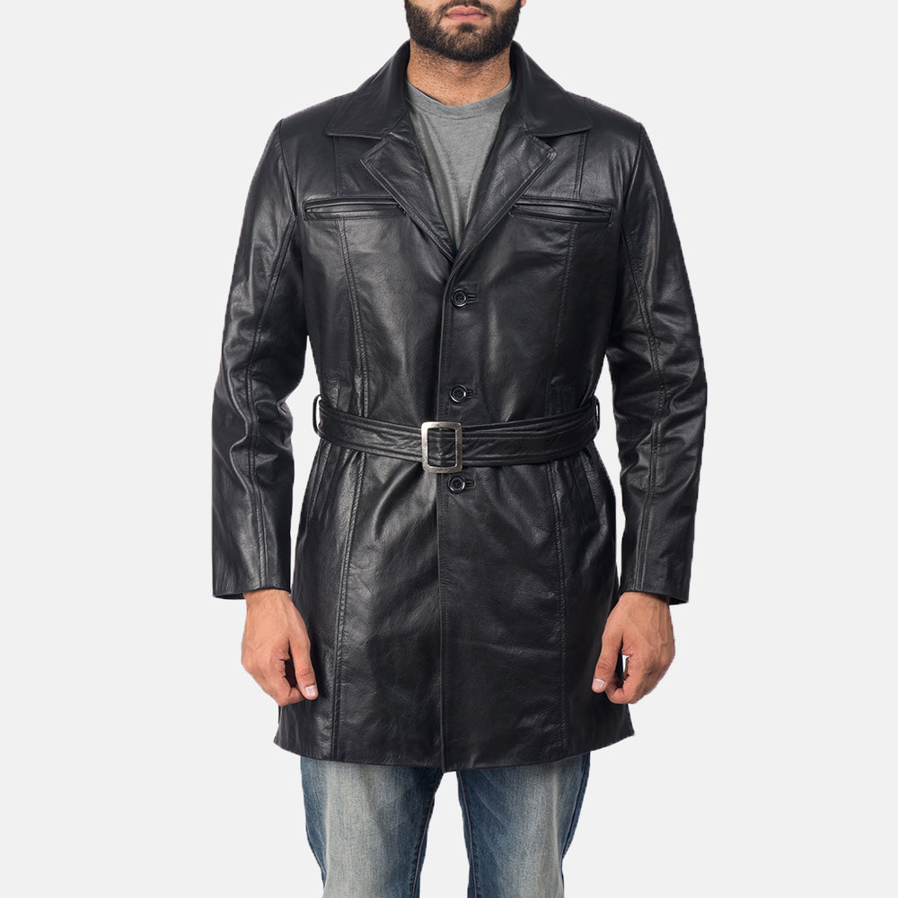 
Jordan Černá Kožený kabát pro Pány in Black Cowhide Leather - Přední pohled a přiléhavá silueta | Koupit online