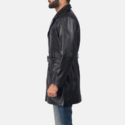 
Detailní pohled of Notch & Button + Waist Belt Hardware on Jordan Černá Kožený kabát pro Pány