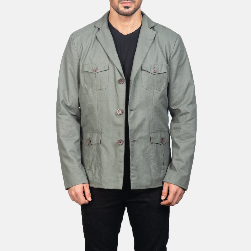 
Kajetan Grey Safari Kožená bunda pro Pány in Grey Poly-Cotton - Přední pohled a přiléhavá silueta | Koupit online