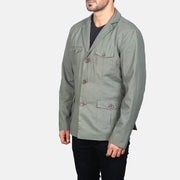 
Grey Poly-Cotton Leather Blazer - Zadní pohled s definovanými rameny a čistým lemem