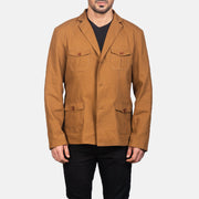 
Kajetan Khaki Safari Kožená bunda pro Pány in Khaki Poly-Cotton - Přední pohled a přiléhavá silueta | Koupit online