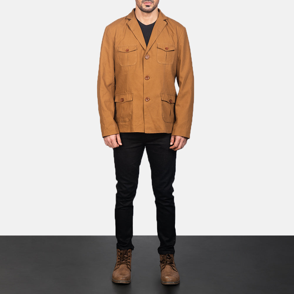 
Kajetan Khaki Safari Kožená bunda pro Pány - Boční pohled ukazující ergonomický střih rukávů