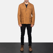 
Kajetan Khaki Safari Kožená bunda pro Pány - Boční pohled ukazující ergonomický střih rukávů