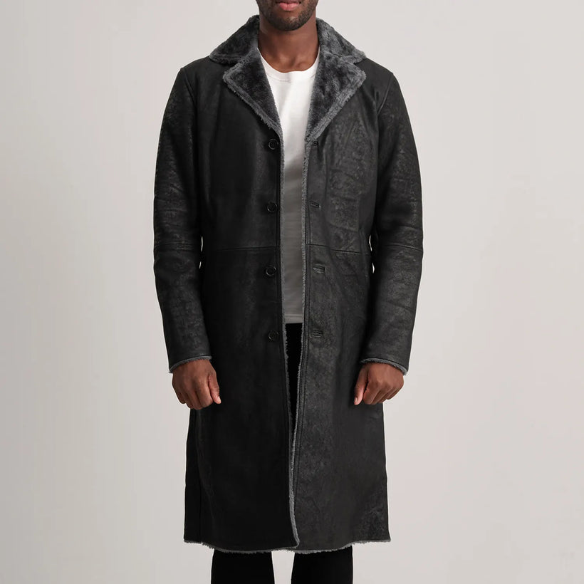 Kolby Distressed Černá Leather Shearling Kožený kabát pro Pány