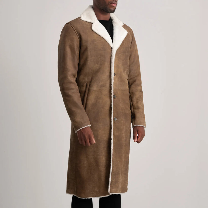 Kolby Distressed Hnědá Leather Shearling Kožený kabát pro Pány