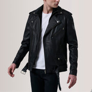 
Kole Černá Leather Double Rider Kožená bunda pro Pány For Men in Black Sheepskin Leather - Přední pohled a přiléhavá silueta | Koupit online
