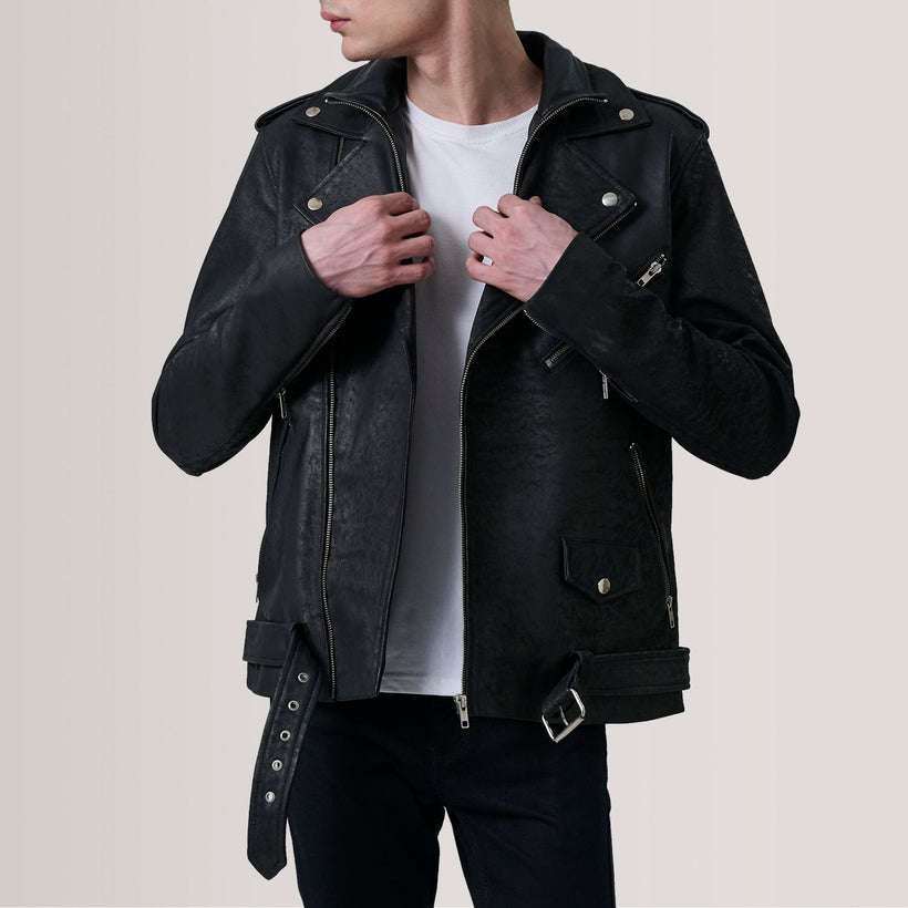 Kole Distressed Černá Leather Double Rider Kožená bunda pro Pány
