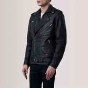 
Kole Distressed Černá Leather Double Rider Kožená bunda pro Pány - Boční pohled ukazující ergonomický střih rukávů
