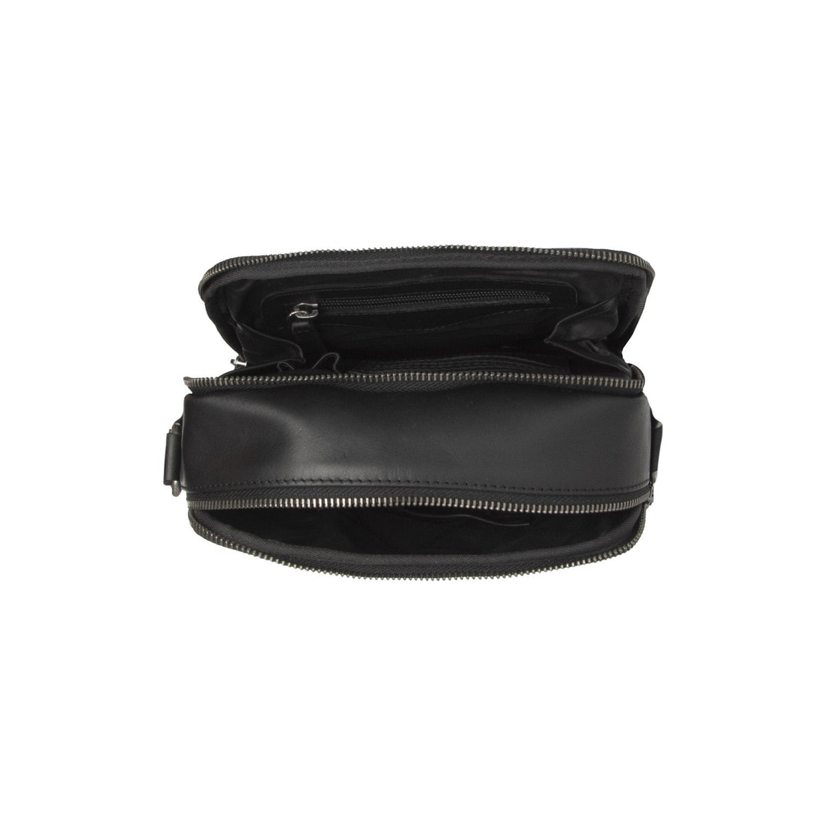 
Solid Antique Brass Hardware & Heavy-Duty Dual Zipper Detail on Arendal Kožená crossbody taška
