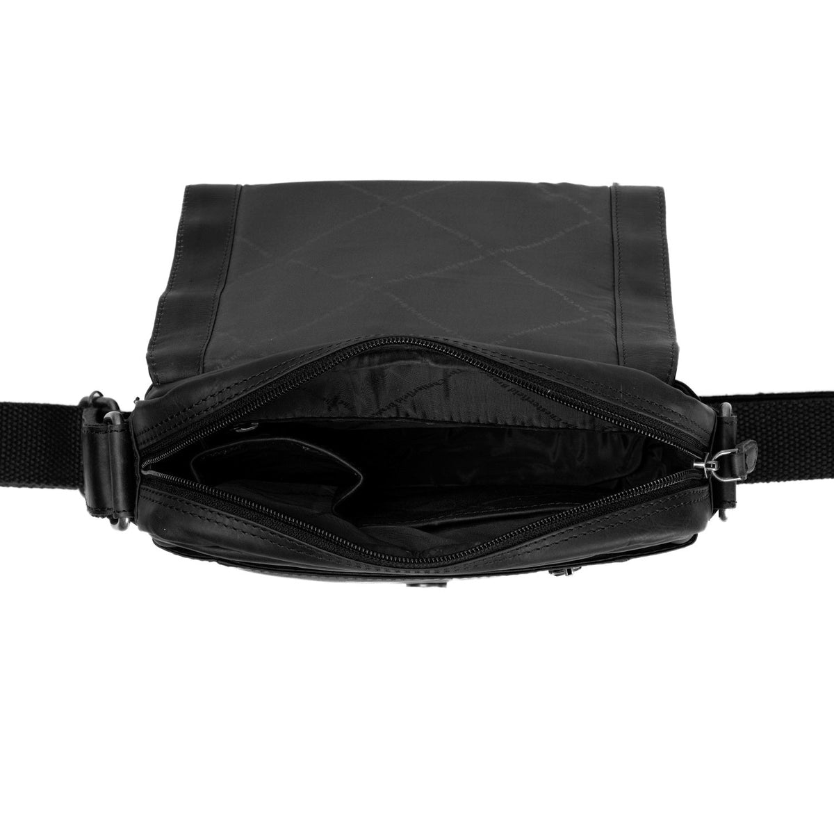 
Remy Kožená crossbody taška - Strukturovaný boční profil ukazující hloubku a kapacitu