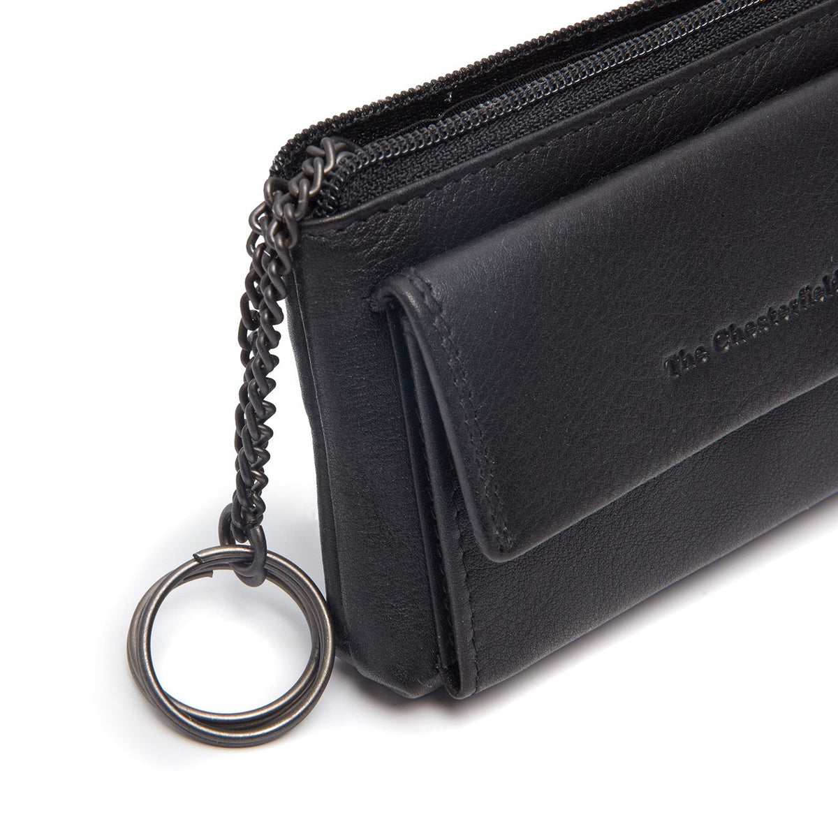 Close-Up Detail of Classic Collar &amp; Heavy-Duty Zipper Hardware on Torano Full-Grain Leather Key Case