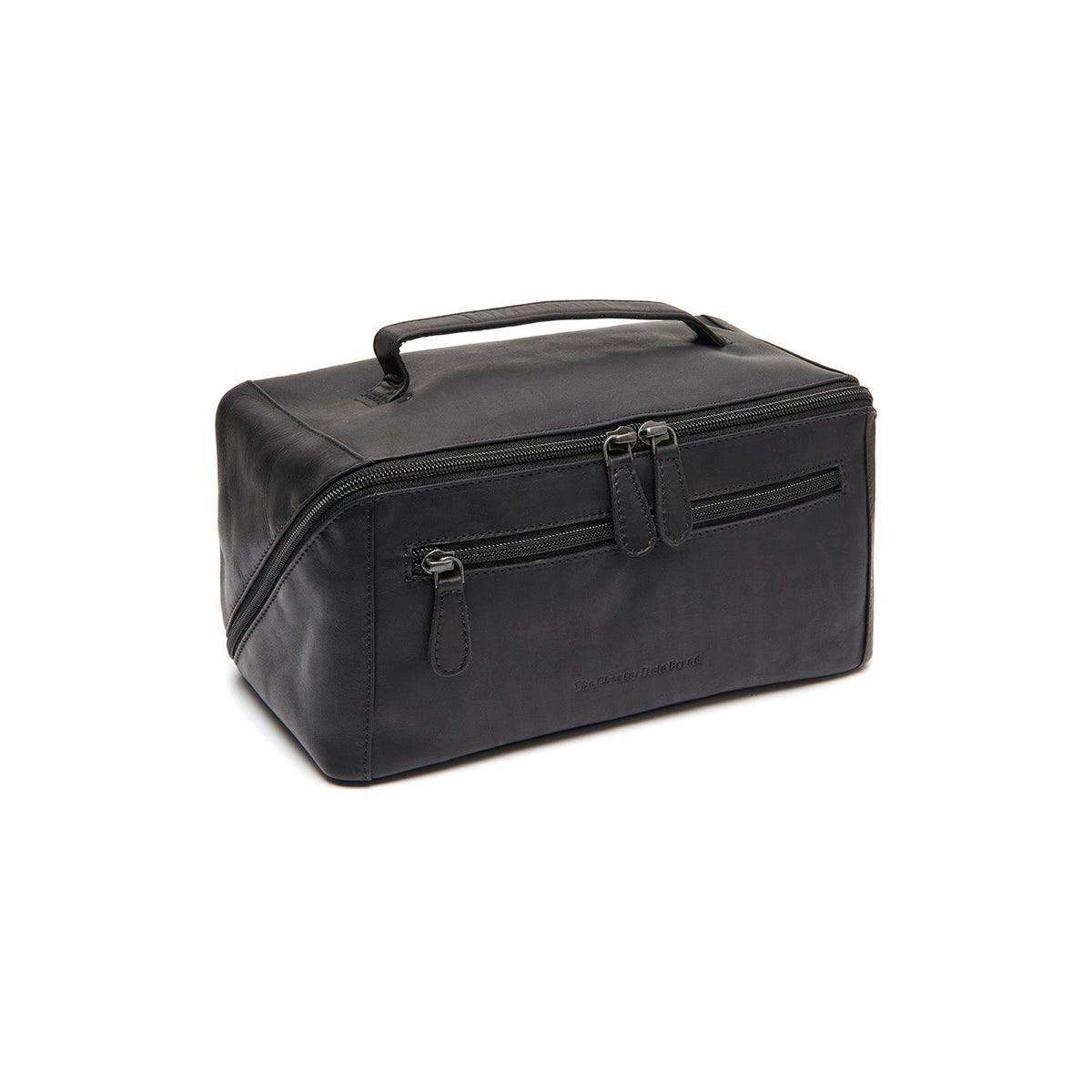 Trevia Full-Grain Leather Toiletry Bag in Classic 100% Full-Grain Leather - Front Profile View &amp; Tailored Silhouette | Buy Online