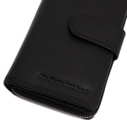 Solid Antique Brass Hardware &amp; Heavy-Duty Dual Zipper Detail on Charlotte Full-Grain Leather Wallet
