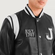 
Detailní pohled of Varsity & Snap Button Hardware on Liberte New Jersey Černá Leather Varsity Kožená bunda pro Pány