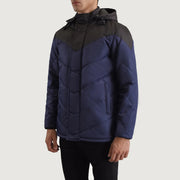 
Black & Blue Full-Grain Leather Hooded Jacket - Zadní pohled s definovanými rameny a čistým lemem